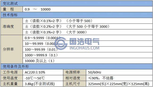 GHTR8320變壓器變比測(cè)試儀技術(shù)參數(shù)